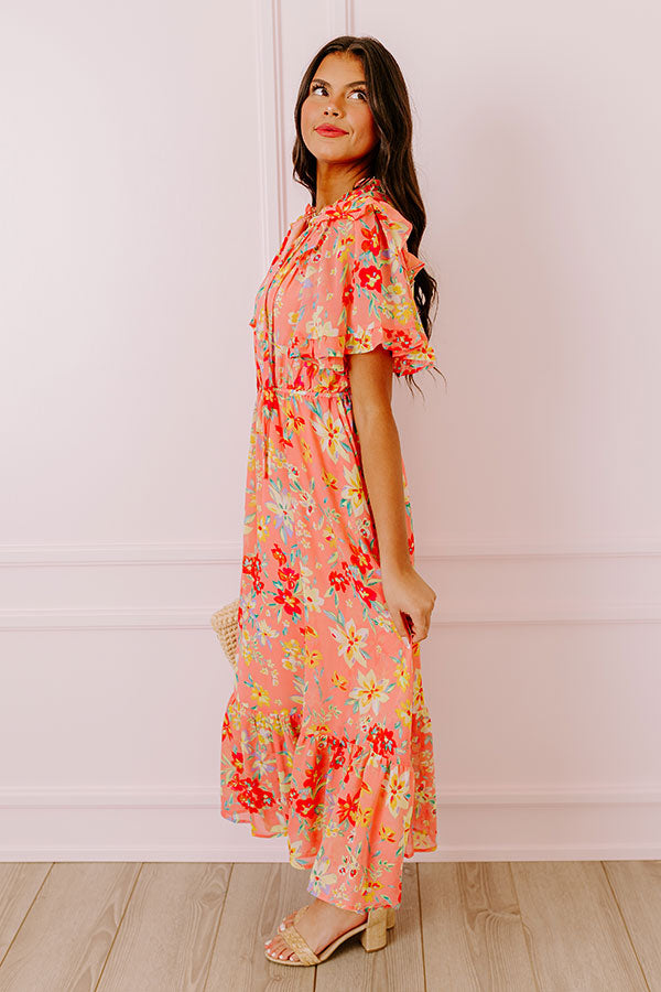 Floral Flair Midi In Coral