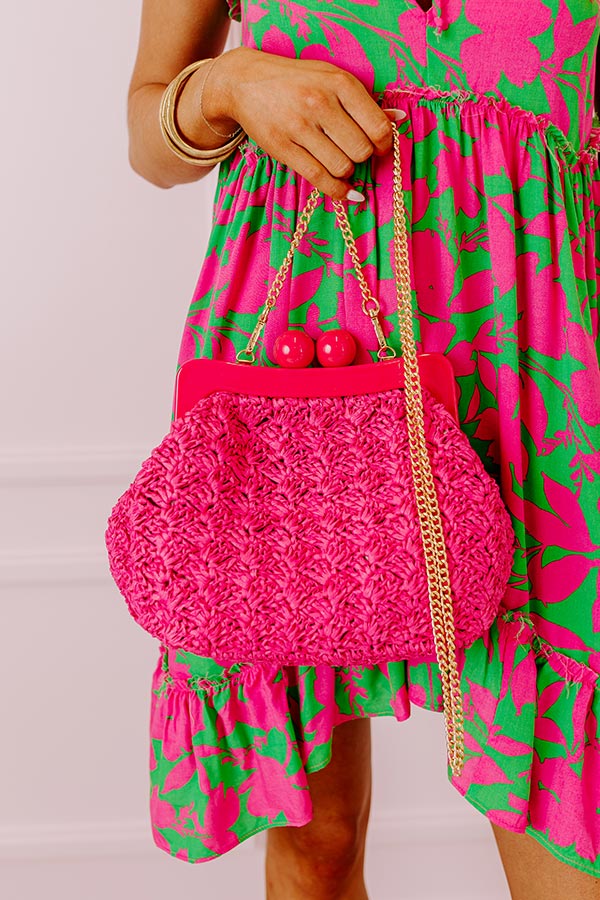 Coastal Canvas Woven Crossbody In Hot Pink