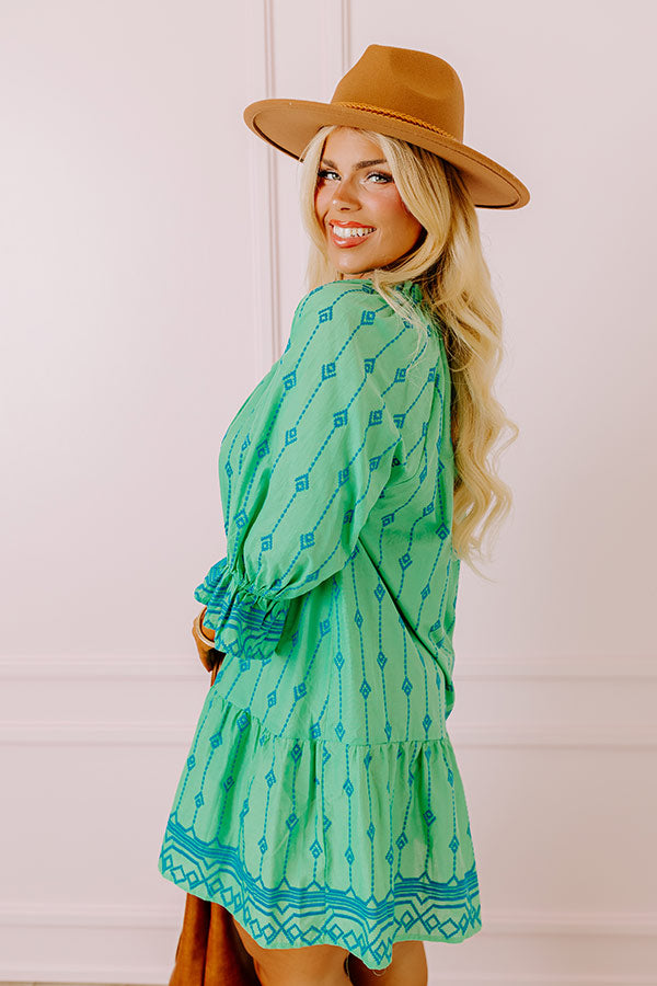 Charleston Stroll Embroidered Mini Dress in Kelly Green Curves