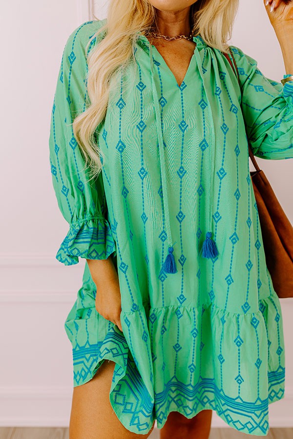 Charleston Stroll Embroidered Mini Dress in Kelly Green Curves