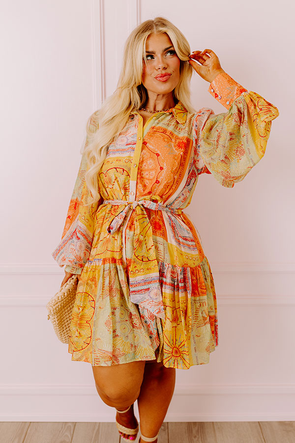 Fancy Flourish Color Block Mini Dress in Orange Curves XL / Orange Fancy Flourish Color Block Mini Dress in Orange Curves XL / Orange