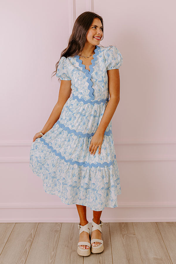 Garden Party Ready Floral Midi in Sky Blue