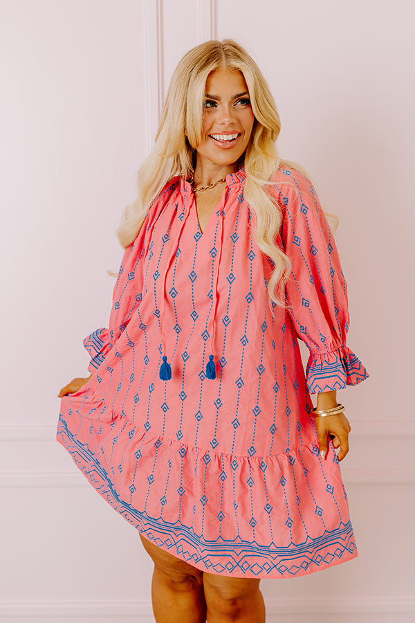 Charleston Stroll Embroidered Mini Dress in Pink Curves