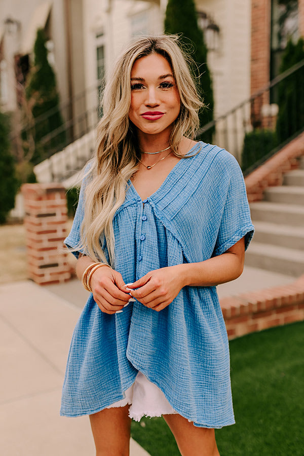 Brunch Voyage Babydoll Top in Ocean Blue