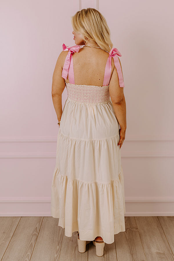 Classic Cutie Smocked Maxi Dress in Cream Curves