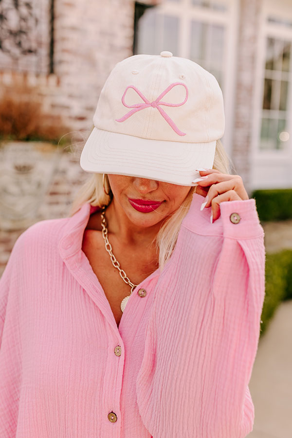 Put A Bow On It Embroidered Baseball Cap in Cream