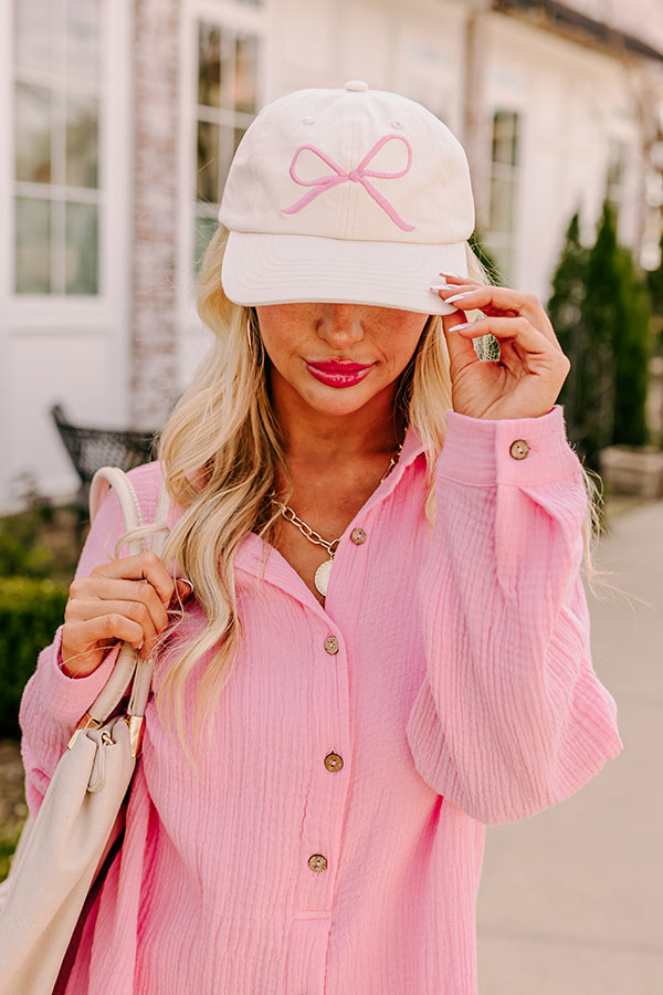 Put A Bow On It Embroidered Baseball Cap in Cream