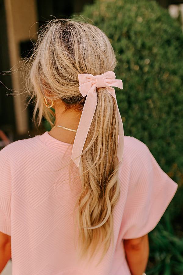 Crushing On You Velvet Bow Hair Clip in Light Peach